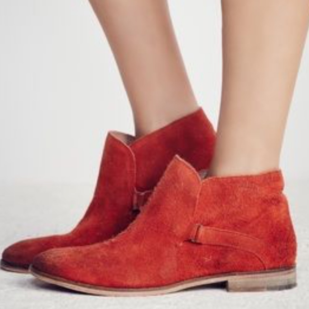 New! Free People Summit Ankle Boot Orange/Red